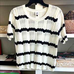 Cabi nautical sweater tee. Style 6455. Navy/white striped. Like New. Size M.